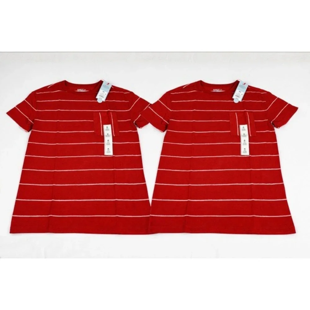 NWT Cat & Jack Boys Red Striped Short Sleeve Crew Neck T-Shirt, Size Medium (8)